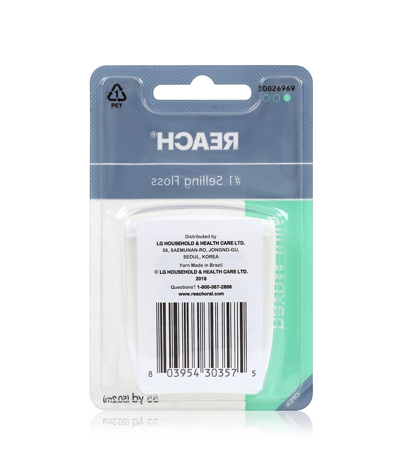 Reach, Waxed Dental Floss, Mint, Plaque Remover for Teeth, Shred Resistant, Floss Slides Smoothly, Easy to Use, Waxed, Deep Cleaning Teeth, Oral Care, Pfas Free, for Adults and Kids, 55 yd, 1 Count