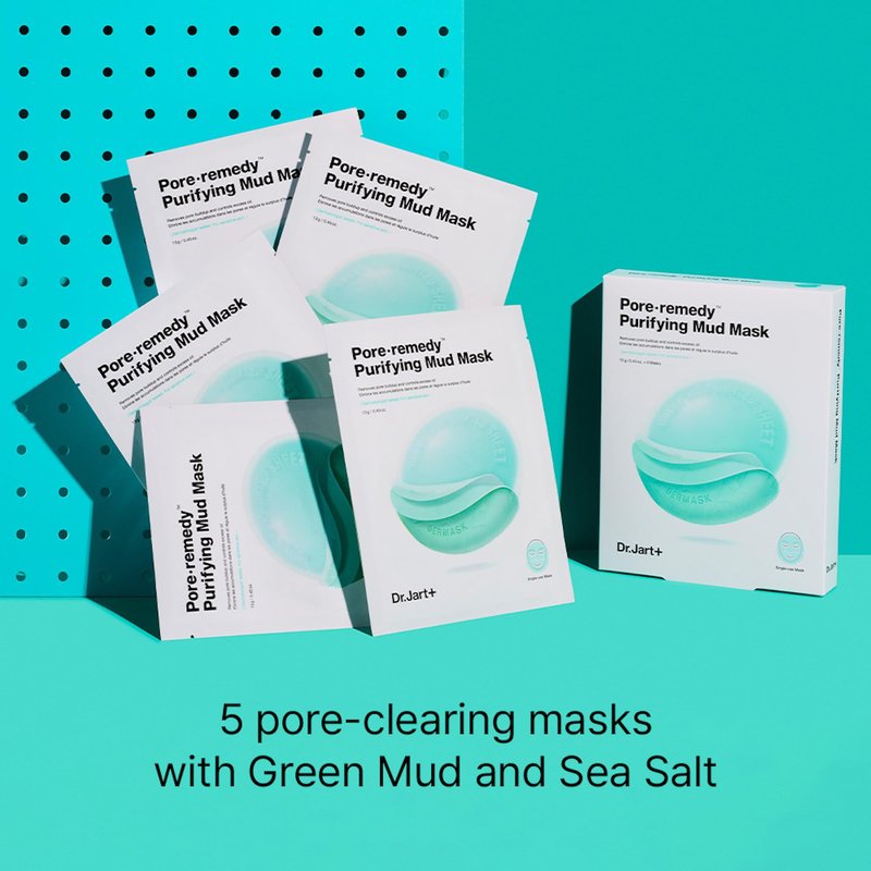 Dr.Jart+ Pore Remedy Purifying Mud Korean Face Mask | Sheet Mask | Gifts for Women | Korean Skin Care, 5 Pack