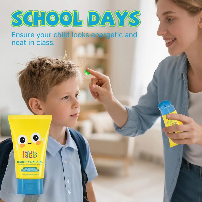 gowwim Kids Hair Gel, Natural Plant Extracts Hair Gel for Kids Alcohol-Free & Gentle Styling Cream Long-Lasting Hold Tames Flyaways and Frizz for Boys Girls Baby Toddlers 125ml (4.2 Fl OZ)