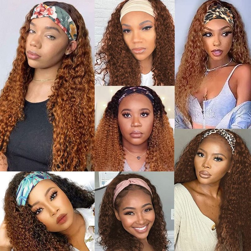 Ombre 1B30 Deep Wave Headband Wig - 12 Inch Brown Human Hair | 130% Density Brazilian Virgin Hair