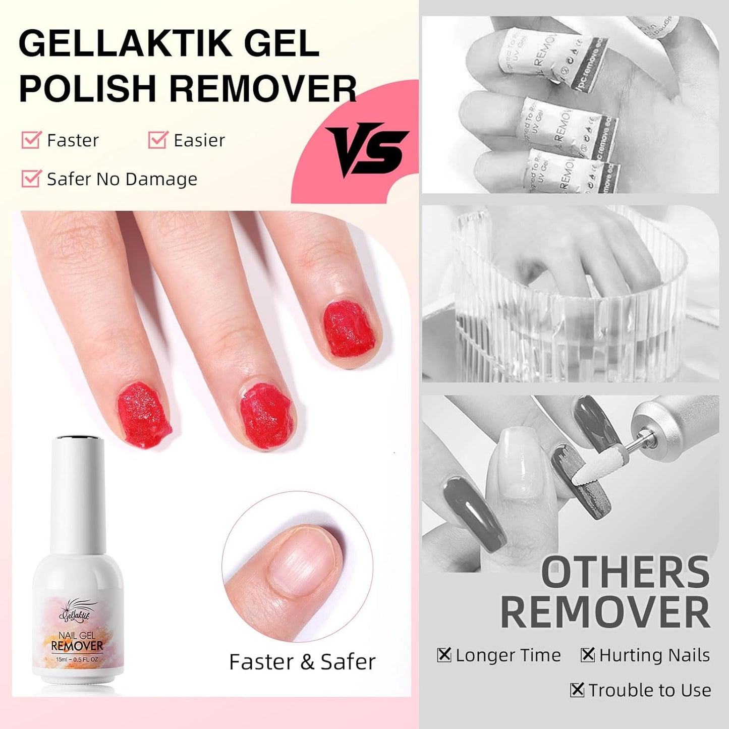 Gel Polish Remover Kit - 3 x 18ml with Cuticle Oil & Liquid Latex Tape, Fast 3-5 Min Removal