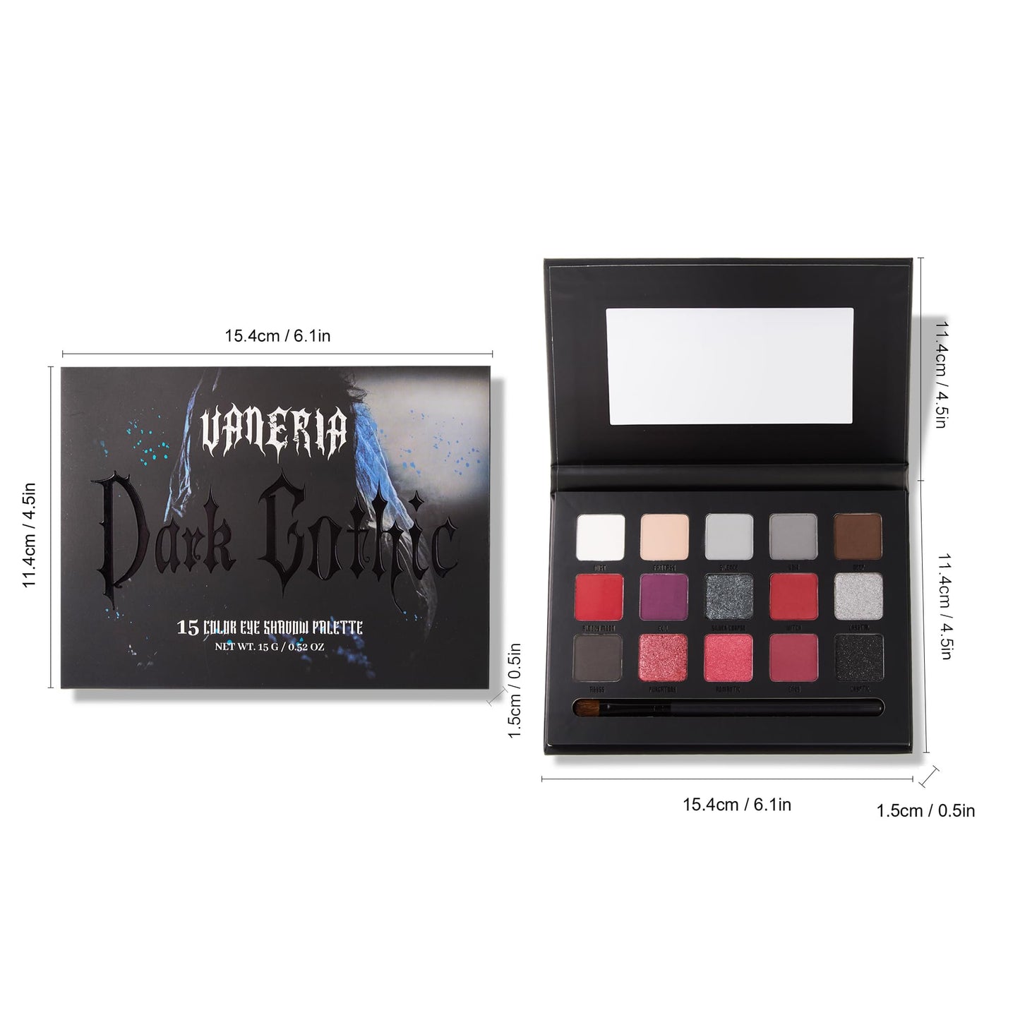VANERIA Black Smokey Eye shadow Palette,15 Colors Matte Glitter Metalli Eyeshadow Palette,Long Lasting Waterproof Pallete