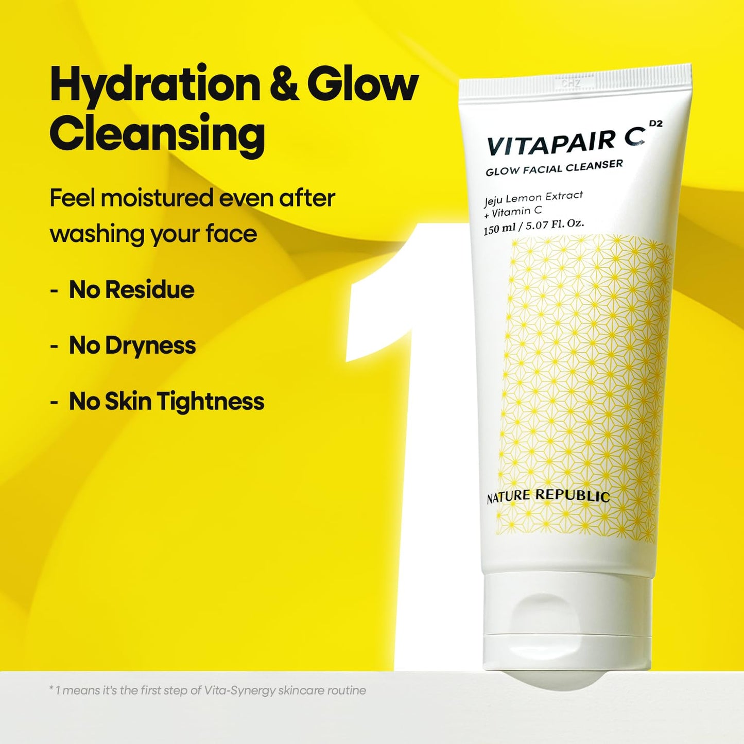 Nature Republic Vitapair C Glow Facial Cleanser | Mild Vitamin Face Wash, Hydrating, Refreshes Skin, Gentle Natural Cleanser, Daily Makeup Remover, Nighttime Foaming, 150ml / 5.07 fl oz