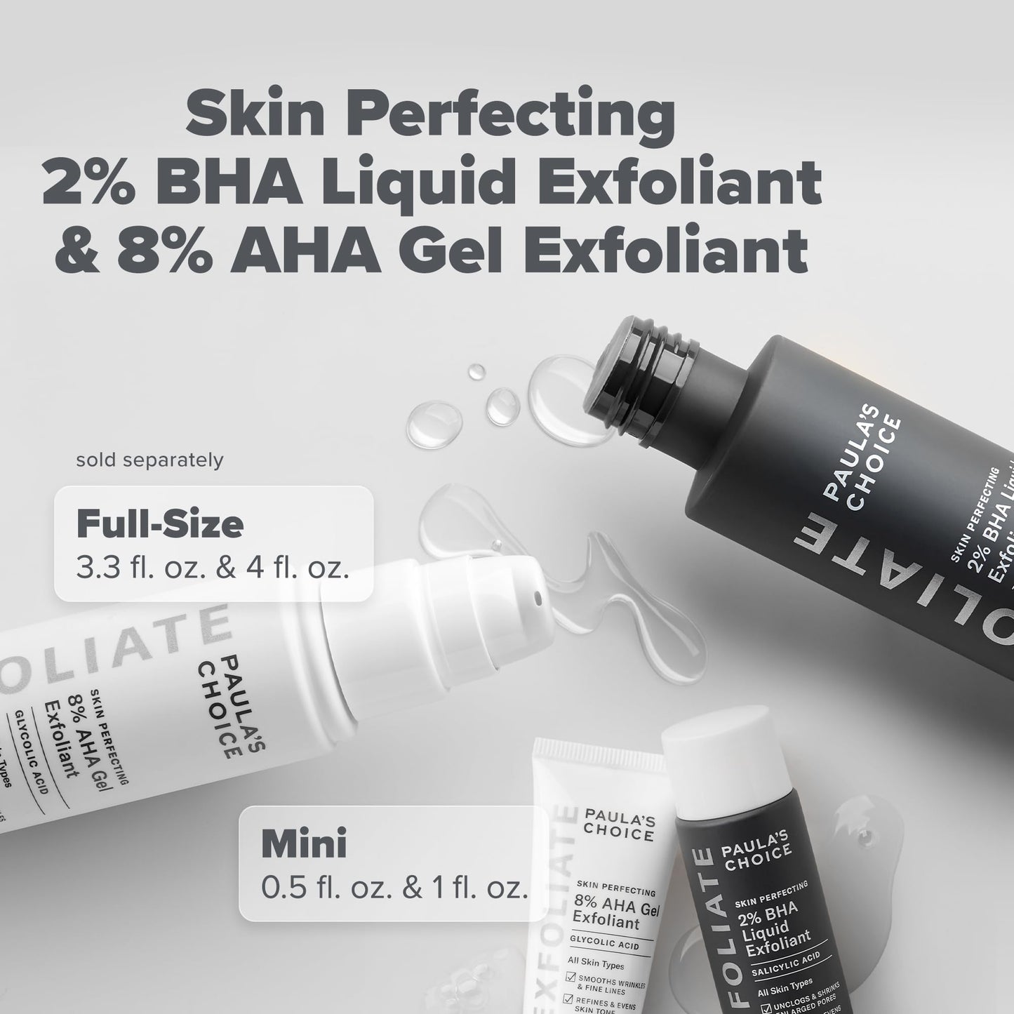Paula's Choice SKIN PERFECTING 8% AHA Gel & 2% BHA Liquid Travel Duo, Facial Exfoliants for Blackheads, Large Pores, Wrinkles & Fine Lines, Face Exfoliators w/Glycolic & Salicylic Acid - Travel Size