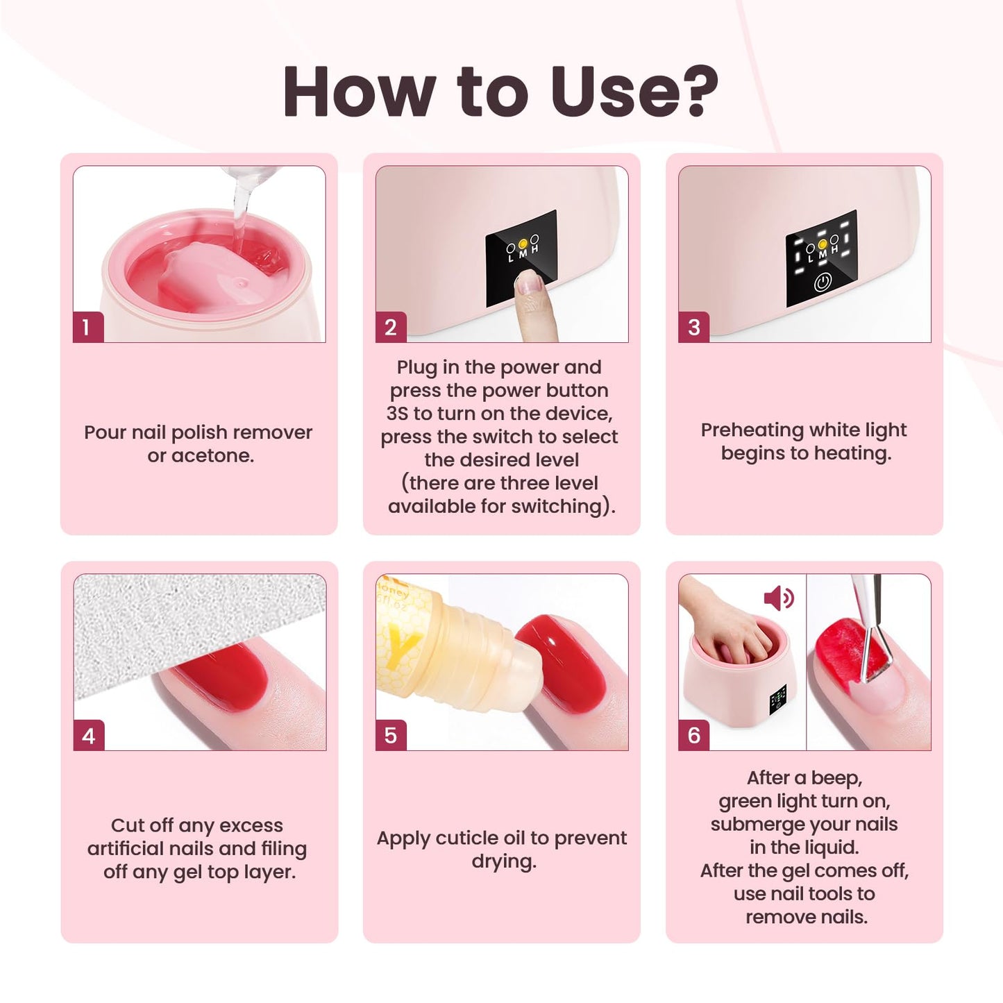 Yokilly Nail Soaking Bowl Heated: Three-Level Temperature Control Nail Soak Off Bowl for Nail Enthusiasts Beginner - Electric Manicure Nail Remover Bowl 50% Faster for Home Salon (Pink)