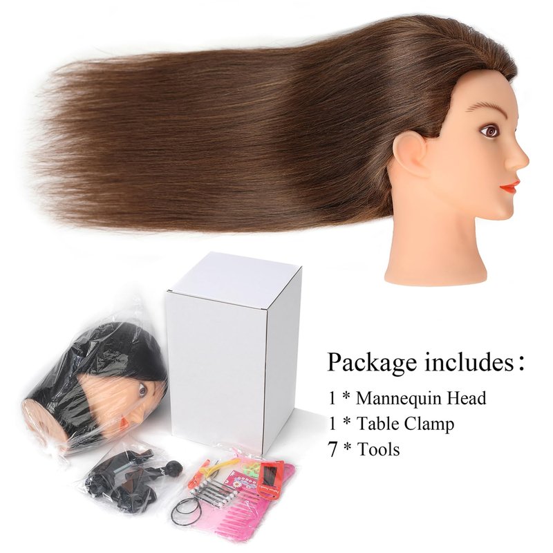 SOPHIRE 20-22 Inch Real Human Hair Mannequin Head - Hairdressers' Training & Cosmetology Doll | Dark Brown