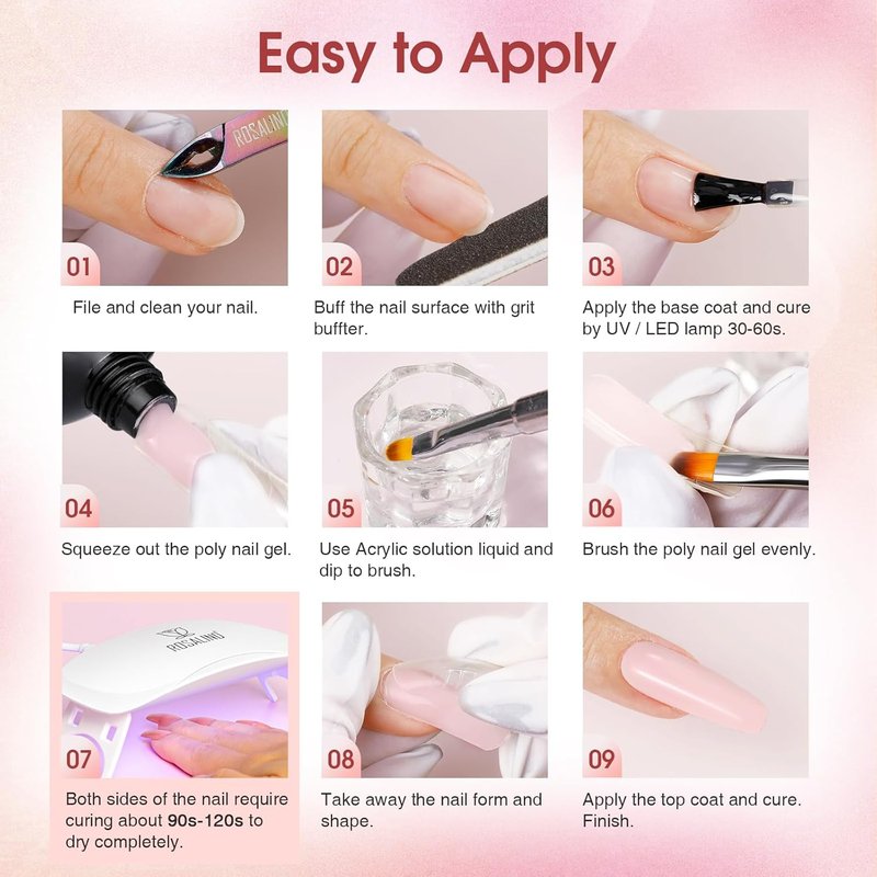 Poly Nail Gel Kit - 20 Colors & 76 Accessories | Clear Nude Starter Kit with Mini UV Lamp