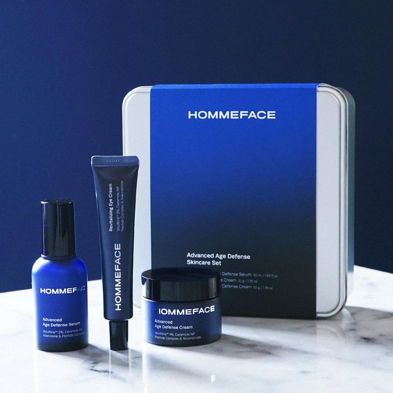 HOMMEFACE Men’s Advanced Age Defense Anti-Wrinkle Face Serum - Anti-Aging Korean Skincare Technology with Volufiline, Ceramide, Collagen, Hyaluronic Acid & Peptides, 1.69 fl oz