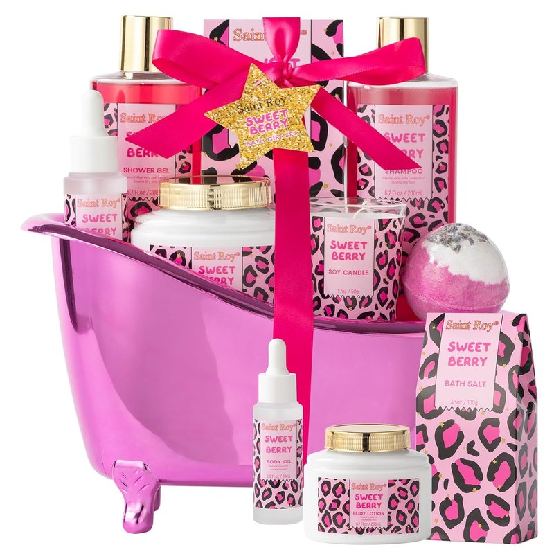 Bath and Body Spa Gift Basket - Relaxing Self-Care Set for Women | Sweet Berry Shower Essentials for Teens & Moms