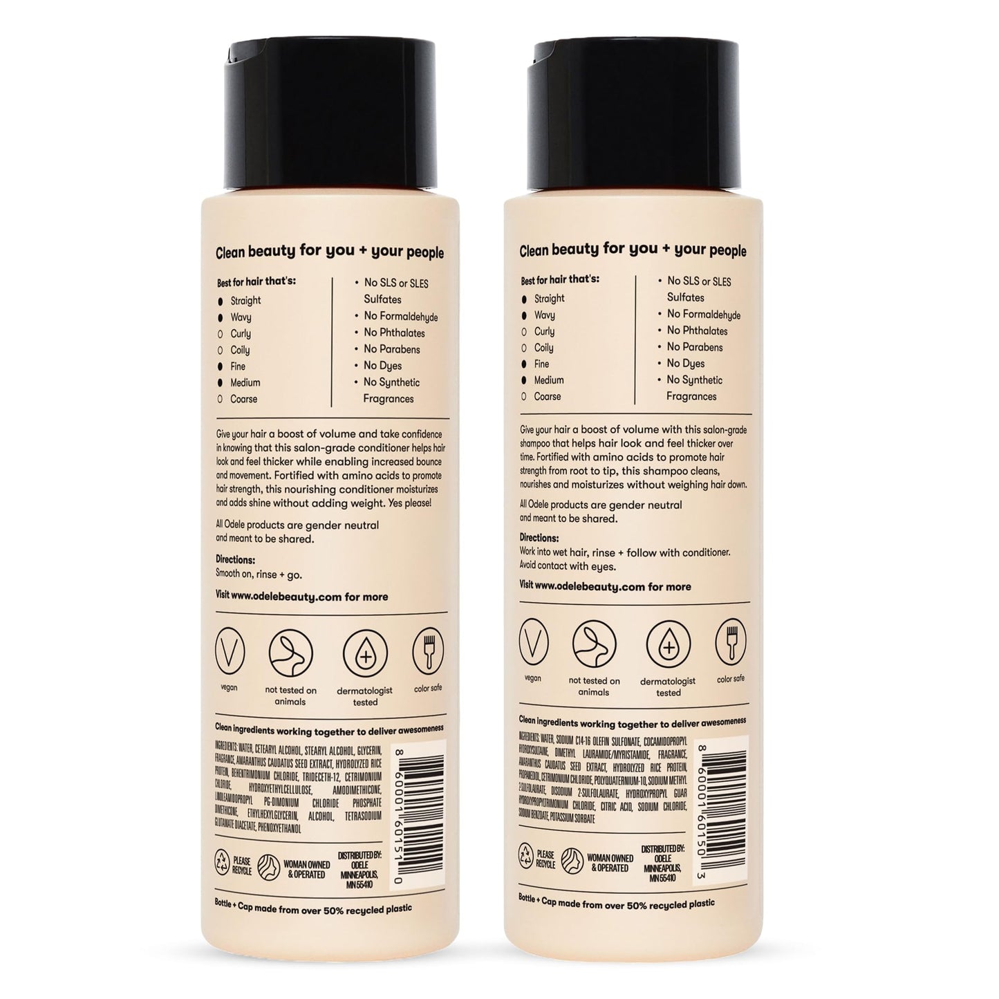 Odele Volumizing Sulfate-Free Shampoo & Conditioner Set, Adds Moisture, Shine, and Fullness for Straight or Wavy Hair Types, 13 Fl Oz Each (2-Pack)