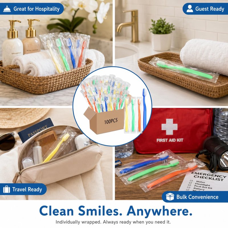 Ziliny 100 Pcs Prepasted Disposable Toothbrushes Bulk Individually Wrapped Pre Pasted Soft Bristle Set Travel Colorful Toothbrushes for Homeless Gift Hotel Camping Travel