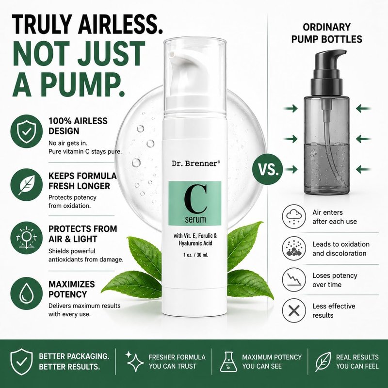 Vitamin C Serum 20% Pure L-Ascorbic Acid, Ferulic Acid, Vitamin E and Hyaluronic Acid for Face and Eyes Natural Anti Aging Anti Wrinkle 1oz. by Dr. Brenner