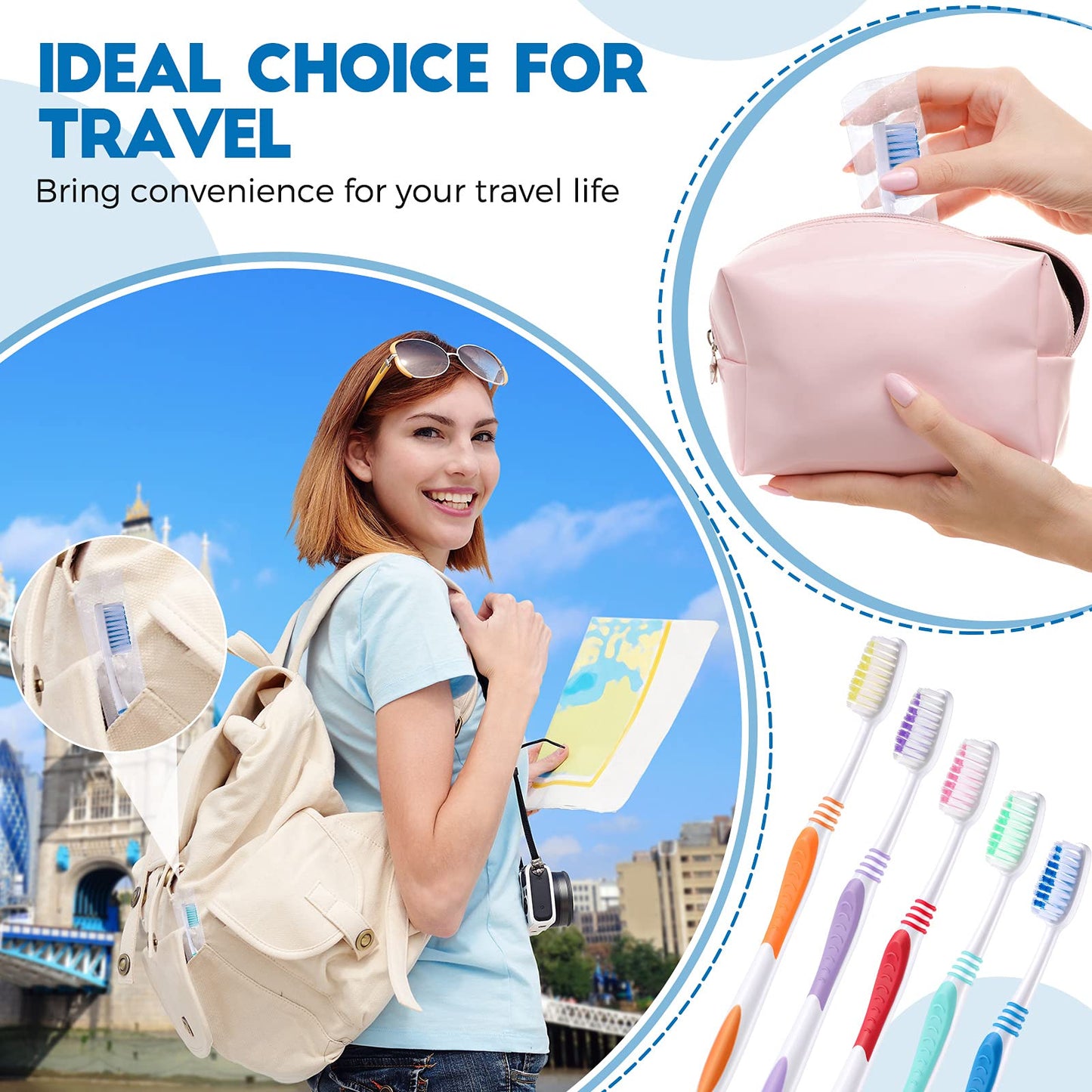 CHENGU 150 Pieces Individually Wrapped Toothbrushes Manual Disposable Travel Toothbrush Medium Soft Bristle Tooth Brush Travel Toothbrush Bulk Toothbrushes for Hotel, Guest, Adults, Kids, Multi Color