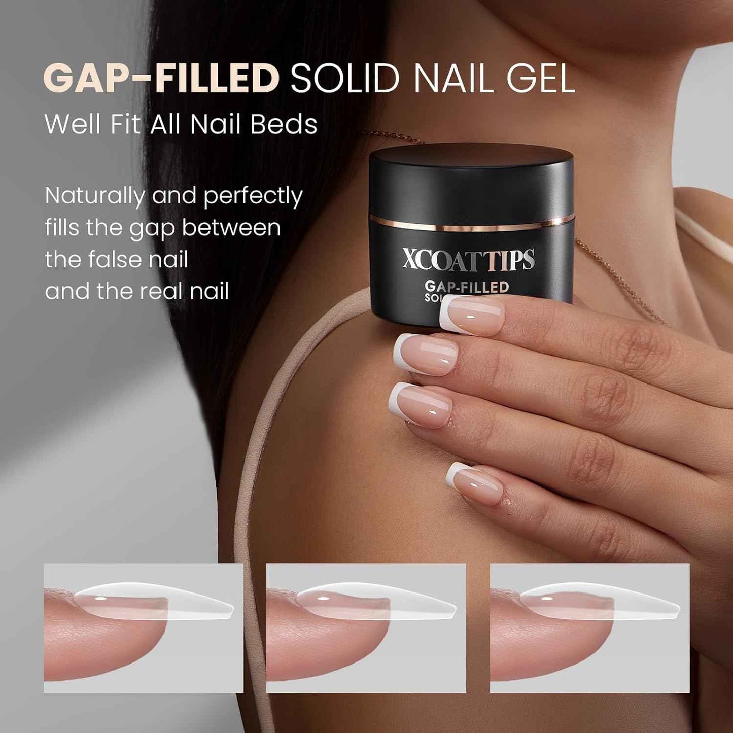 Brighter Pastel French Tip Press-On Nails Set | Gap-Filled Solid Nail Gel | Long Square Style