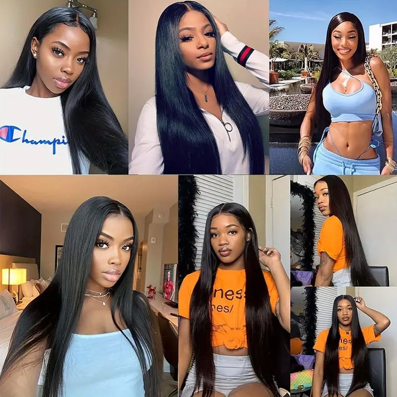 Straight Bundles Human Hair Bundles 14 14 16 16 Inch Human Hair Bundles 10A Grade 100% Unprocessed Virgin Straight Brazilian Hair Bundles 4 Bundles Human Hair Extensions for Black Women Natural Color