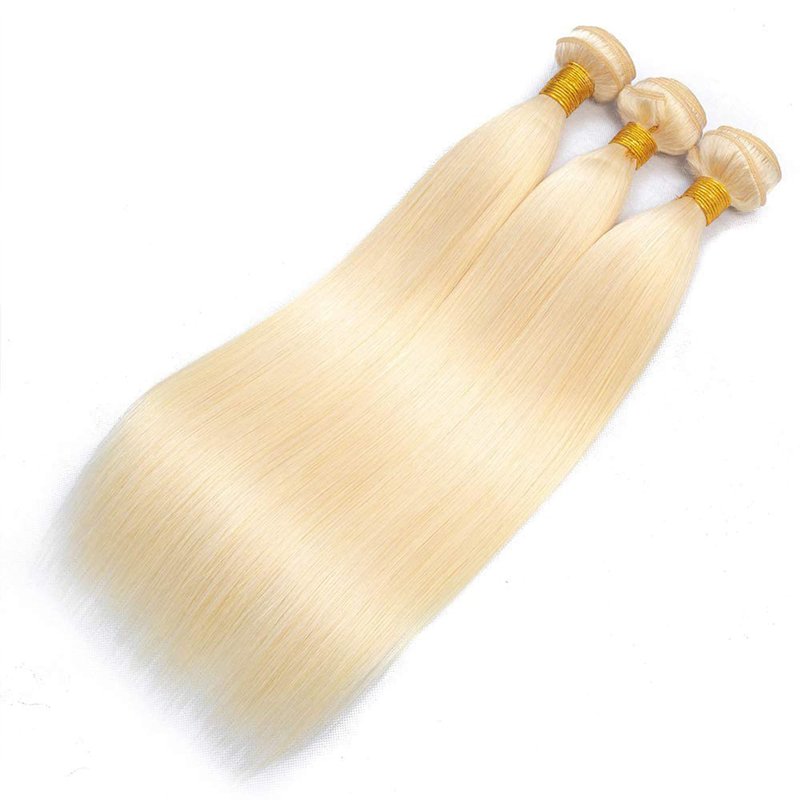 Blonde Straight Human Hair Bundles #613 Honey Blonde (14 16 18 Inch) Unprocessed Virgin Human Hair Extensions 3 Bundles 300g Total Double Weft for Black Women