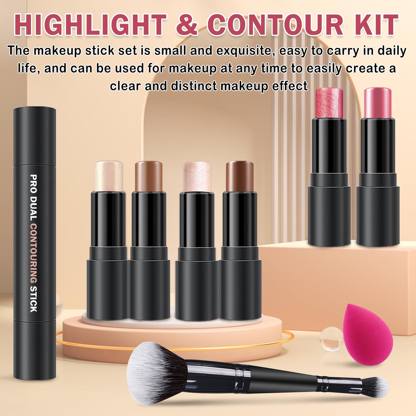 LZXLUKGIR 6 Colors Cream Contour Stick Makeup Contour Kit,Double-ended Cream Bronzer Stick,Highlighter Stick,Cream Blush Stick,Lightweight Contour Makeup Kit for Beginners - Set A