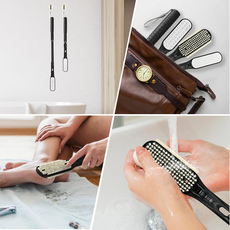 Gobiteli Foot Scrubber with Foot Files for Feet, 18.8"-26" Telescopic Long Handle Foot File for Feet Care Remove Hard Skin, Foot Brush for Shower for Seniors,Men and Women