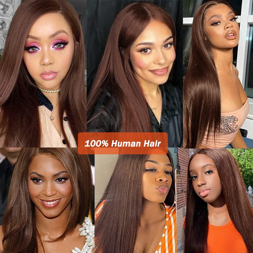 5x5 Brown Transparent Lace Closure Chocolate Human Hair 5x5 Straight Pre Plucked Natural HairLine Knots Bleached Baby Hair Brazilian Virgin Remy 10 inch