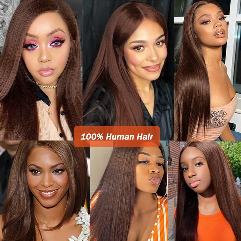 5x5 Brown Transparent Lace Closure Chocolate Human Hair 5x5 Straight Pre Plucked Natural HairLine Knots Bleached Baby Hair Brazilian Virgin Remy 10 inch