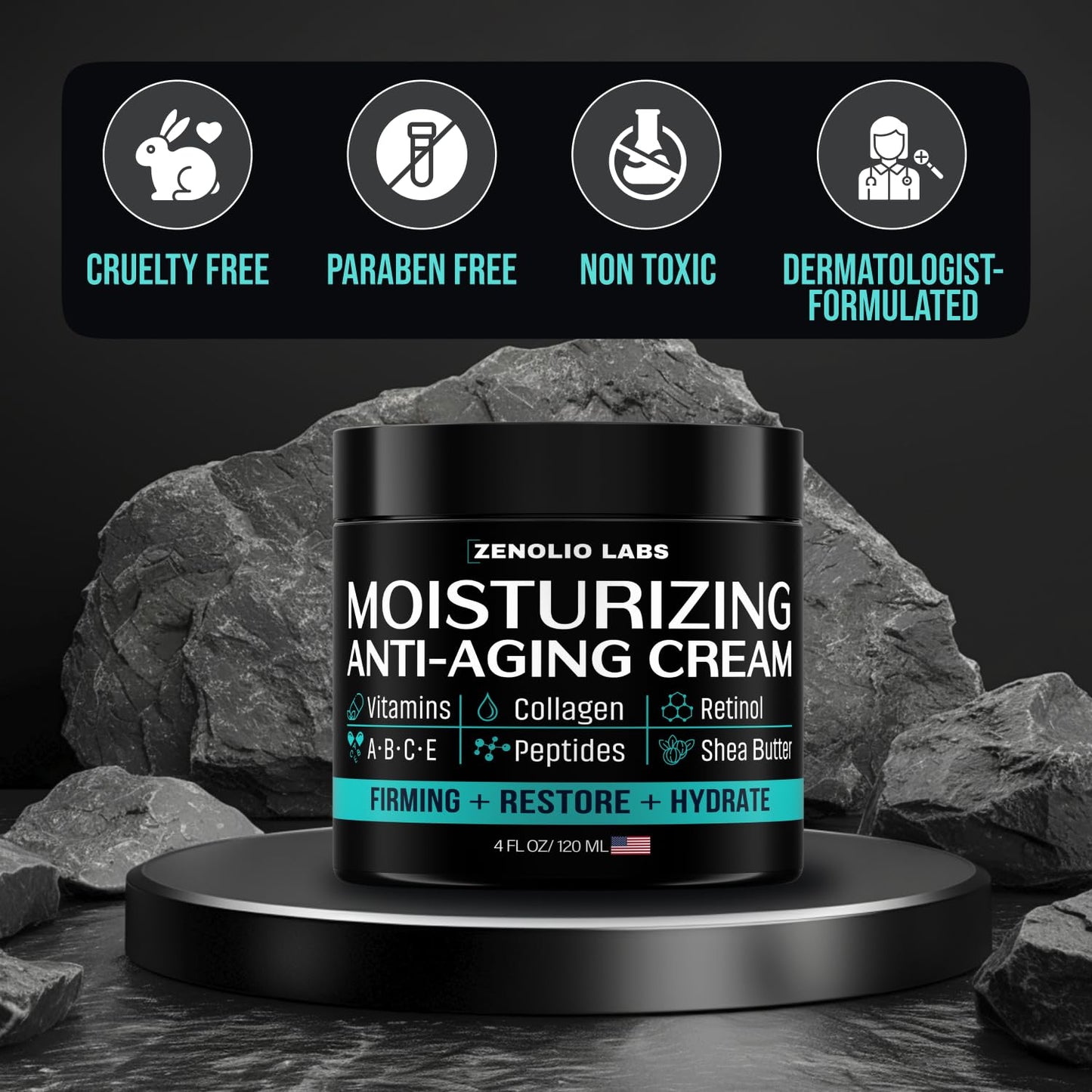 Mens Face Moisturizer Cream - Anti Aging & Wrinkle Face Cream - Mens Facial Moisturizer - Retinol, Collagen, Peptides, Vitamins E & A - Facial Skin Care - After Shave Lotion - Day & Night – 4 oz