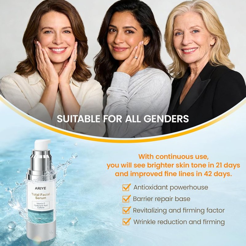 Vitamin C Serum for Face - Super Hydrating with Hyaluronic Acid & Peptide Complex | Lightweight Daily Essence for All Skin Types - 1 Oz