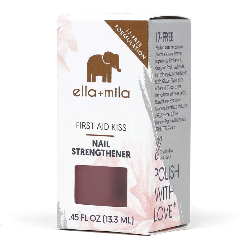 ella+mila Nail Strengthener and Growth Treatment - First Aid Kiss Nail Hardener for Damaged Brittle Thin Nails - Strengthening Polish with Vitamin E - Vegan (2-Pack)