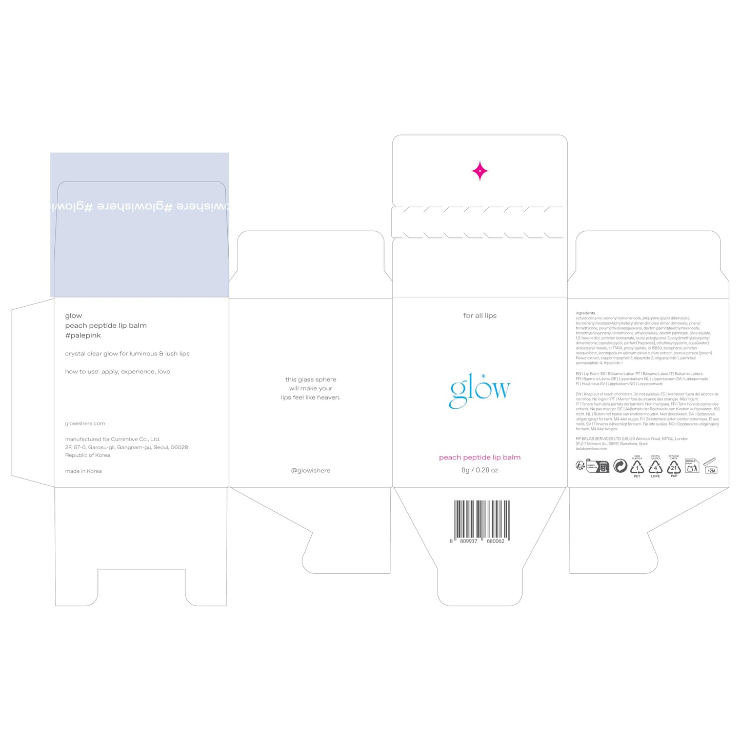 glow peach peptide repair lip balm #palepink, peptide‑infused nourishing lip balm, cruelty‑free and artificial fragrance‑free, moisturizes and smooths dry lips, unscented, 0.3 oz