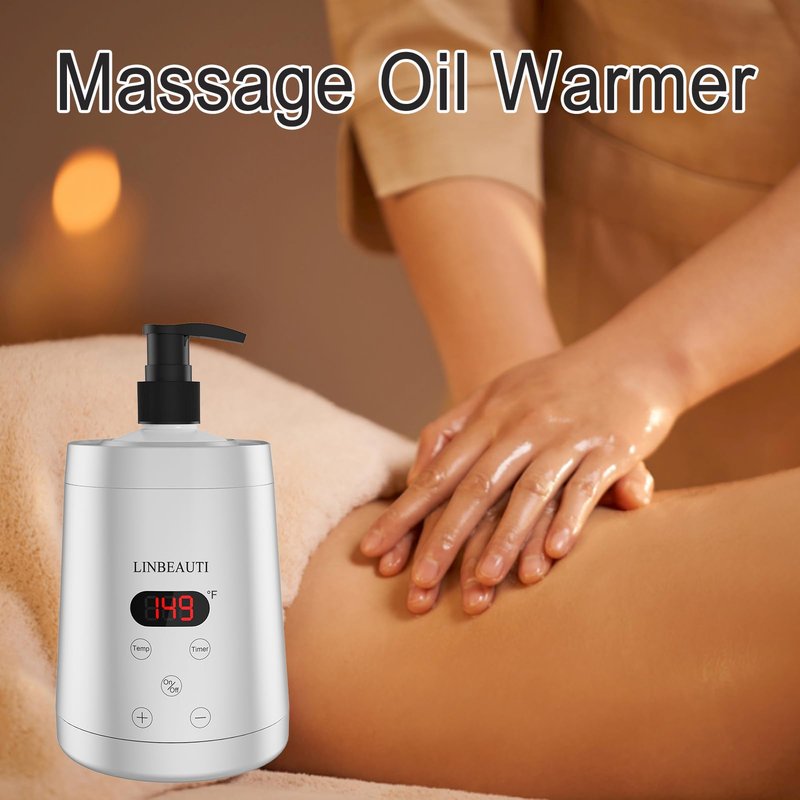 Professional Massage Oil Warmer Bottle Lotion Heater for SPA, Automatic Oil Warmer Heated Essential Lotion Cream with Two Oil Bottle Dispenser for Salon, Barber Shops, Home