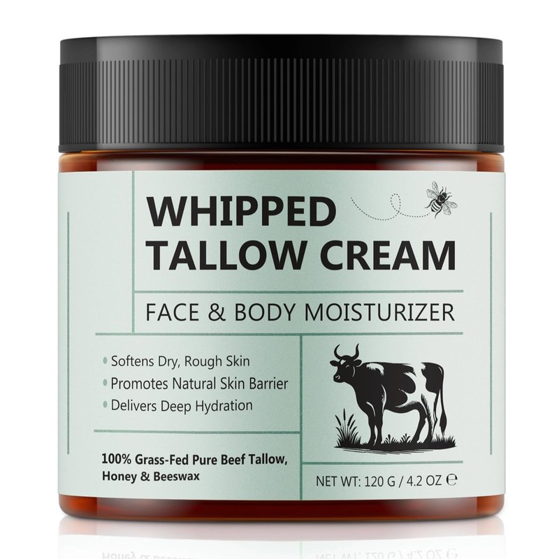 laraspi Beef Tallow for Skin, Beef Tallow Moisturizer, 8.4 oz Organic Whipped Grass Fed Beef Tallow with Honey Cream for Face & Body, Unscented
