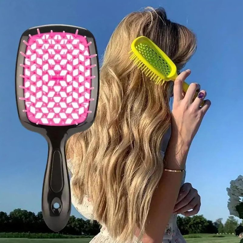 Detangling Hair Brush Set - 2PCS Curly Hair Detangler with Scalp Massage | Black & Pink