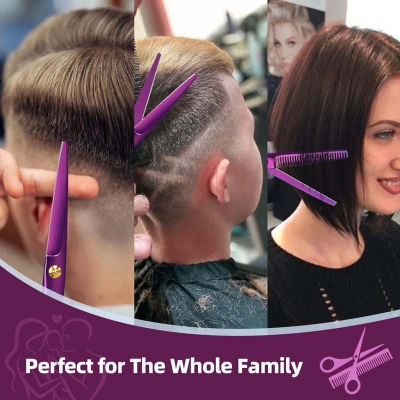 ETHTXE 9Pcs Professional Hair Scissors Set, Stainless Steel Barber Supplies – Includes Straight & Thinning Shears, Hair Thinning Knife – Multi-Use Haircut Tools for Home, Salon, and Barbers (Purple)