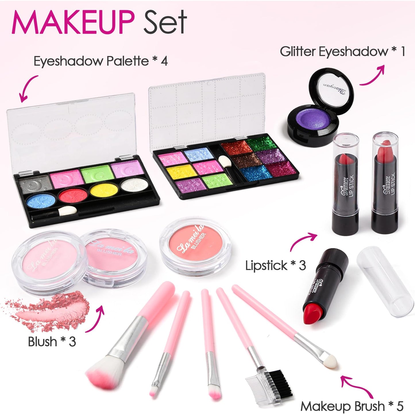 Golray Teen Makeup Kit for Girls Ages 8-12, Starter Full Make up Set With Train Case / 4 Eyeshadow Pallets/Blush/Lipstick/Brush, Kid Birthday Gift Beauty Toy for Girl 9 10 11 12 Years