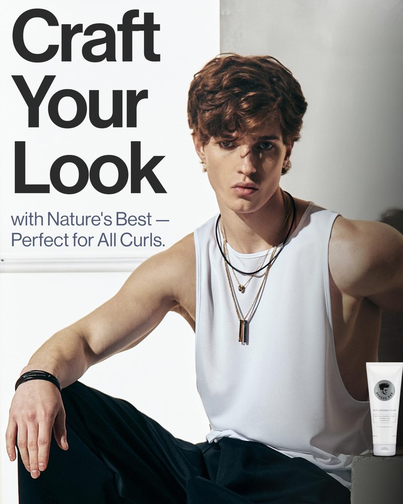 Avenue Man Curl Defining Cream - Improved Formula - Natural & Flexible Hold with Herbal Extracts for Curly & Wavy Hairs - Paraben Free & Sulfate Free