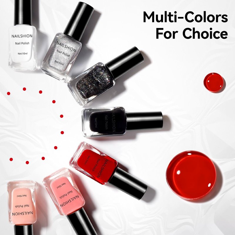 Nailshion Red Nail Polish French Nail Art Regular Nail Polish 9-Toxic Free Vegan Enrich with Castor Oil Fast Air Dry 375 Classic Toe Fingernail Polish Manicure Salon DIY Design at Home