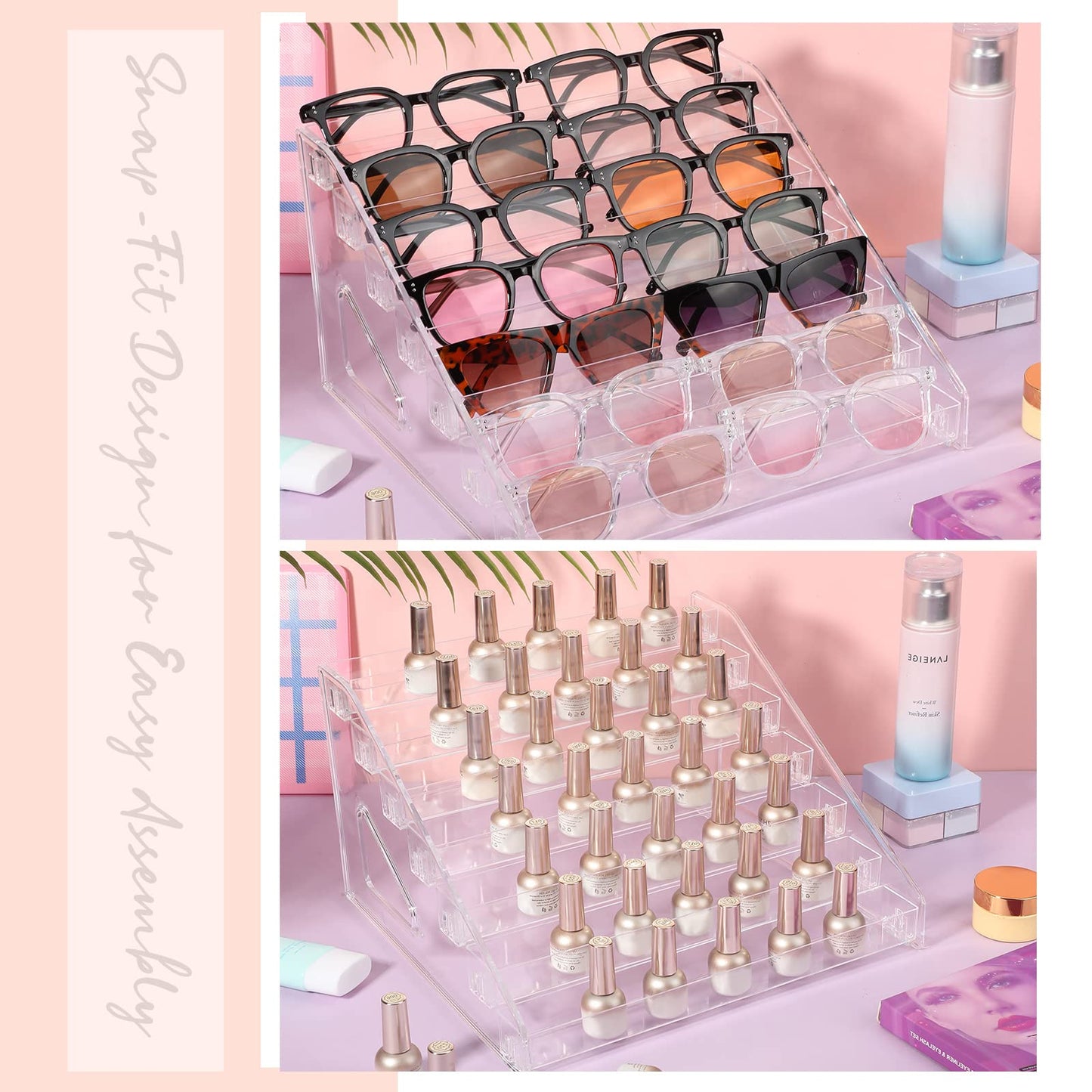 Jetec 2 Pcs 7 Tiers Style Acrylic Card Display Stand Sunglasses Organizer Nail Polish Holder Versatile Display for Trading Cards Greeting Card Stand Essential Oils Cosmetic Eyewear Rack