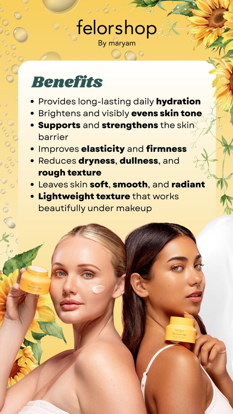 FelorShop Niacinamide Face Cream with 5% Niacinamide & Ceramides, Brightening Face Moisturizer for Dull Skin, Lightweight Daily Moisturizer, Glass Skin Glow Formula, 1.69 fl oz