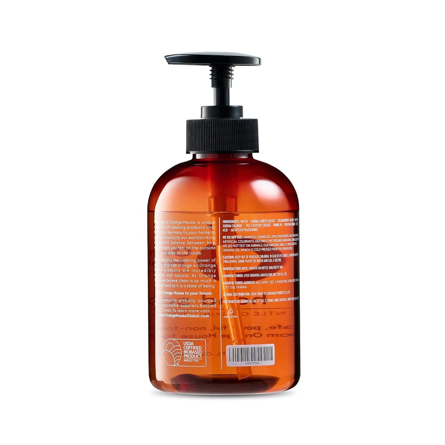 Natural Liquid Hand Soap - Food-Grade Orange Oil, Moisturizing & Hypoallergenic | 12 Fl Oz (3 Pack)