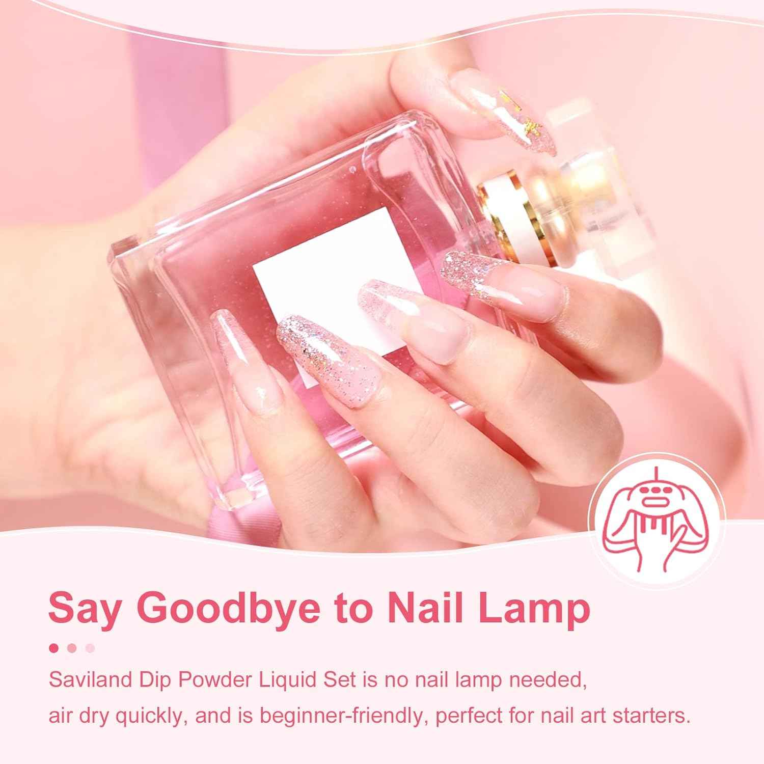 SAVILAND Dip Powder Liquid Set - 10 Pcs Base/Top Coat & Activator for Acrylic Nails
