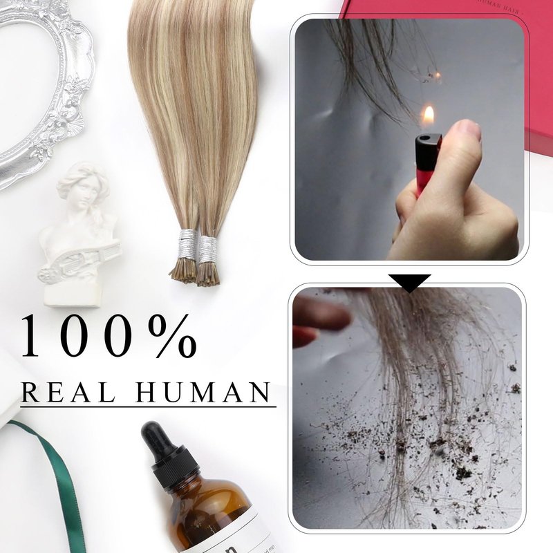 Moresoo I Tip Hair Extensions Human Hair, Light Brown with Platinum Blonde Highlights, 20 Inch 40G 50 Strands, Long Straight Elegant Blend, for Wedding and Special Events
