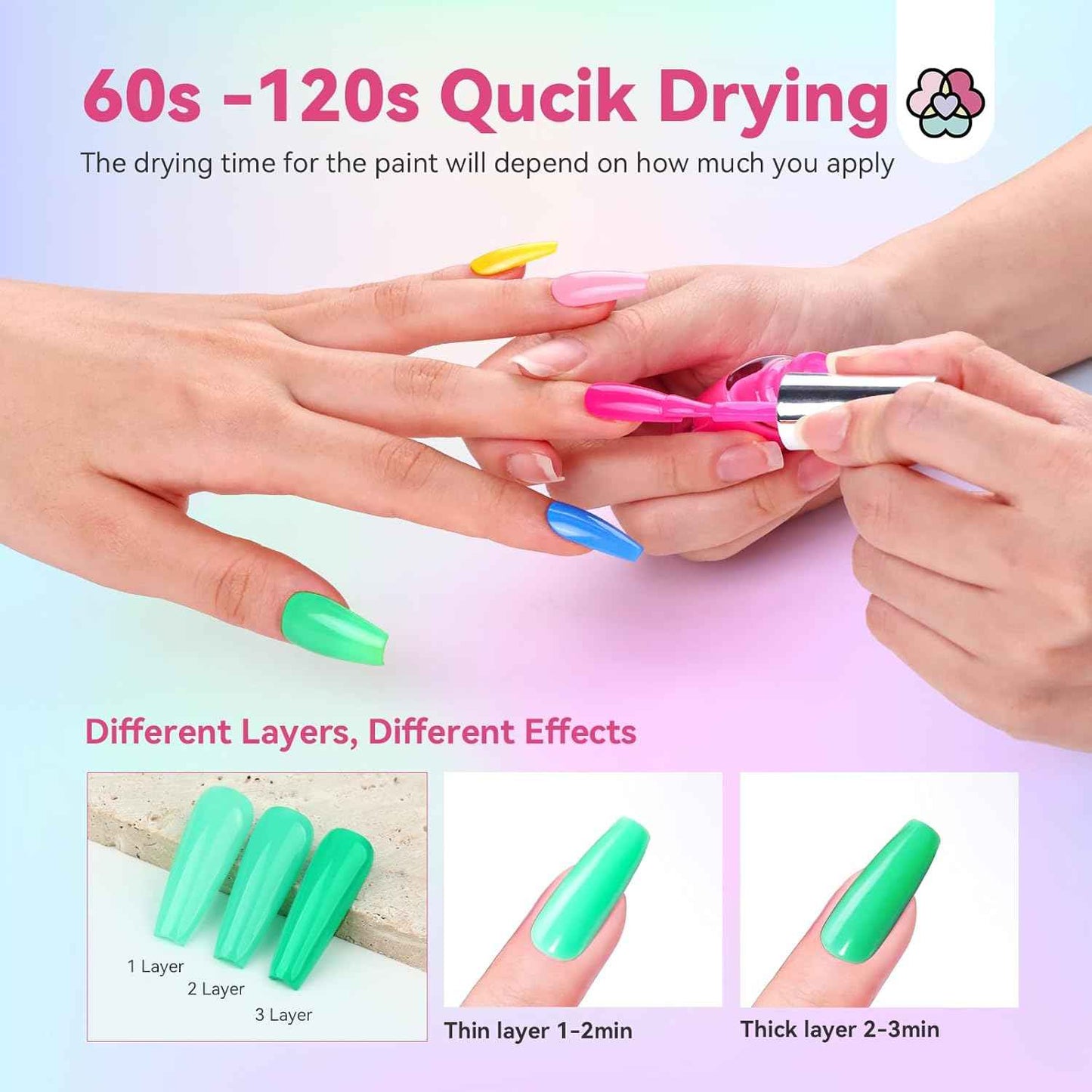 12 Neon Bright Nail Polish Kit with 2-in-1 Base & Top Coat for Nail Art