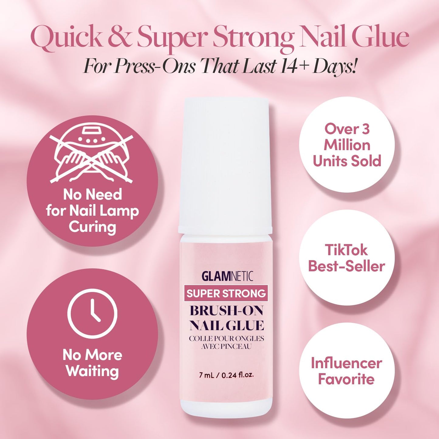 Glamnetic Press On Nails & Brush On Glue Bundle - Goal Digger | Glossy Short Round Reusable Nails with Super Strong Adhesive