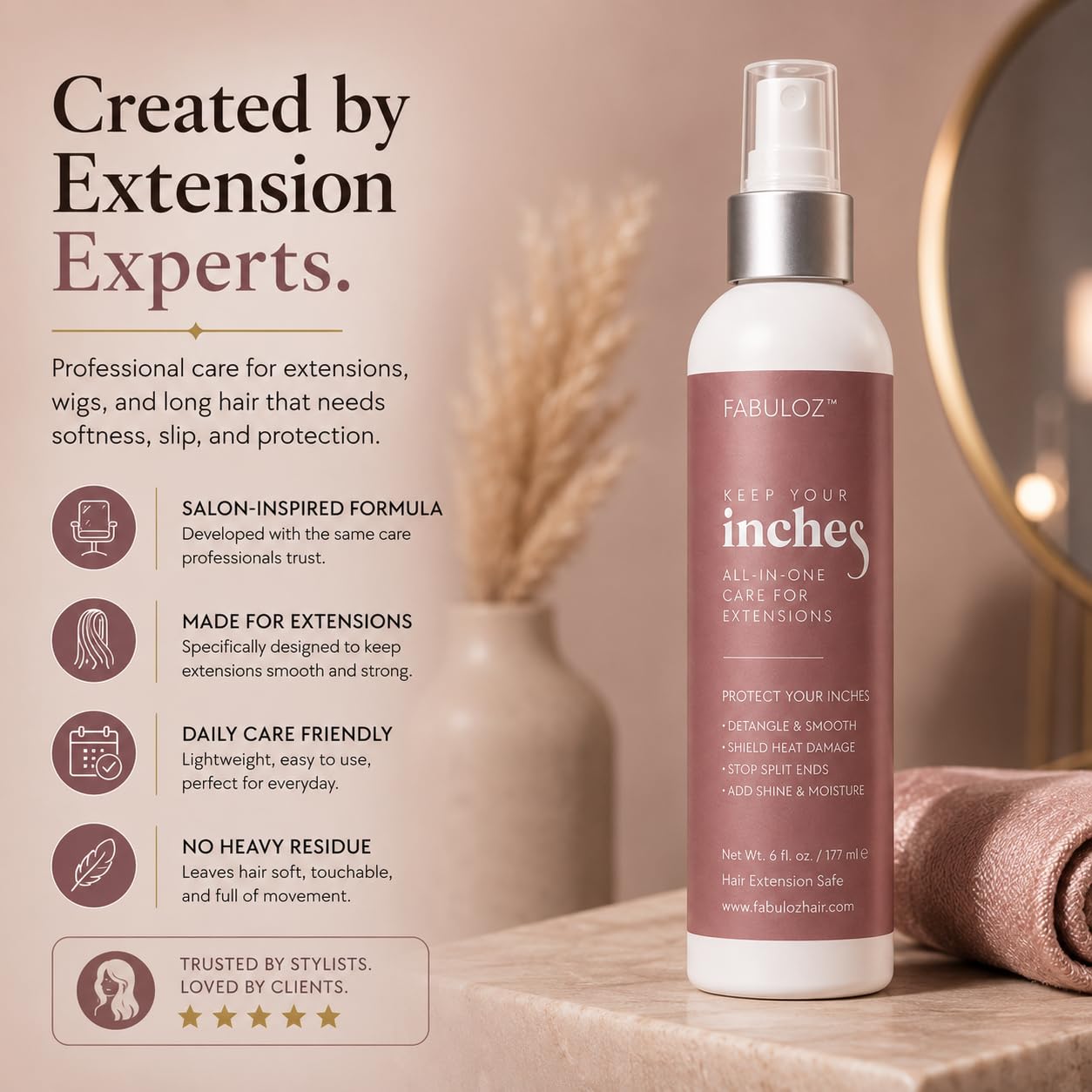 FABULOZ Hair Extension & Wig Leave-In Conditioner Spray, Keep Your Inches