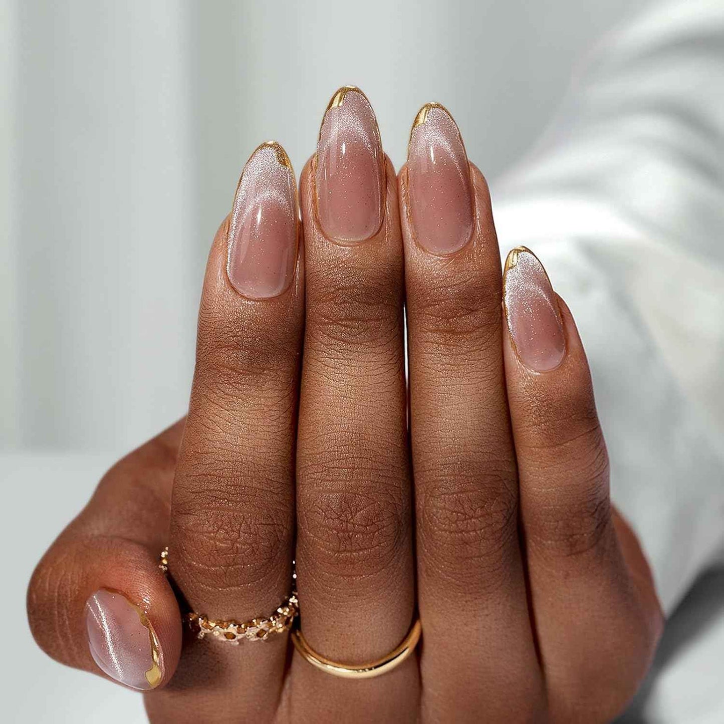 Press On Nails Almond - Reusable Soft Gel Fake Nails with Glue, Cat Eye & Knightshield Design