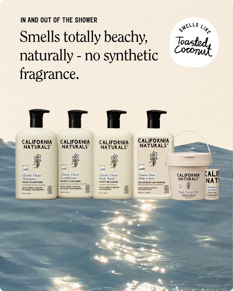 California Naturals Classic Clean Body Lotion for Dry Skin, Moisturizing, Lightweight with Shea Butter, Naturally Scented, Vegan, Sulfate, Paraben & Phthalate Free, Toasted Coconut, 16.5 oz