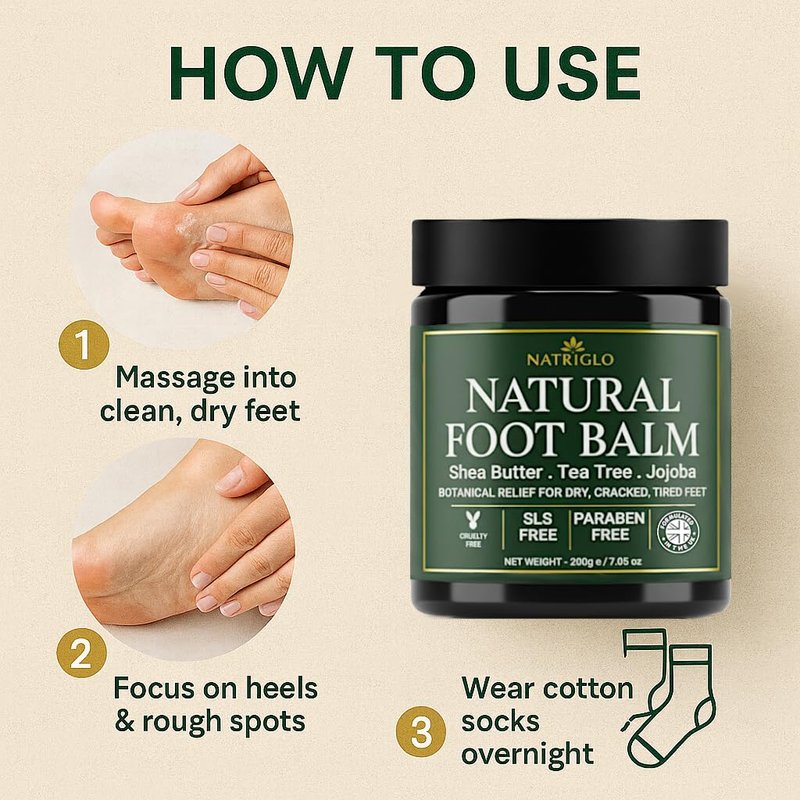 Organic Tea Tree Foot Balm for Dry Cracked Feet & Heels - Intensive Callus Remover & Foot Repair Cream with Shea Butter - Moisturizer for Rough Hard Skin & Cracked Heel Treatment for Men & Women