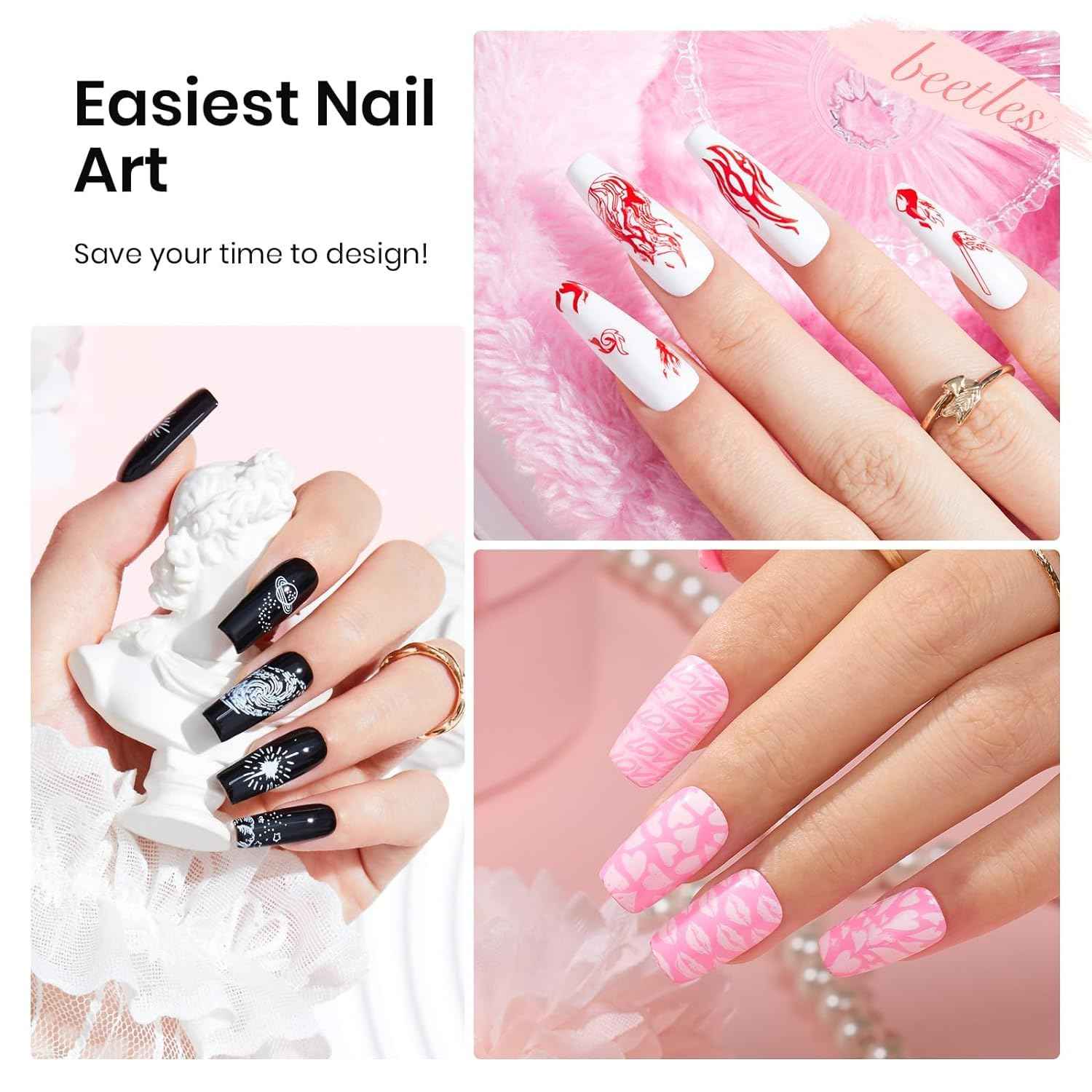 Beetles French Tip Nail Stamp Kit with Blooming Gel - Professional Nail Art Set