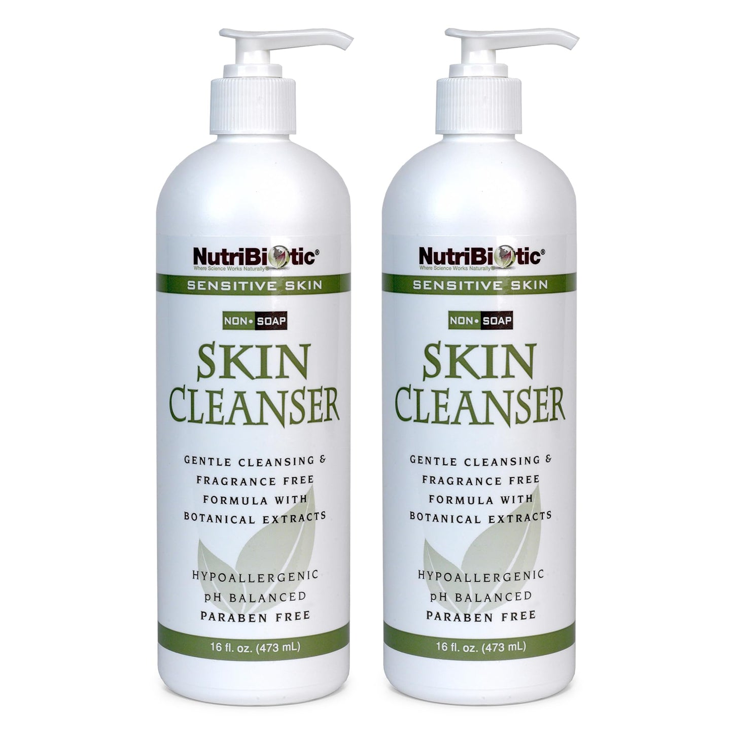 NutriBiotic – Sensitive Skin Non-Soap Skin Cleanser, 16 Oz Twin Pack | with GSE (Citricidal) | pH Balanced, Hypoallergenic & Biodegradable | Free of Parabens, Sulfates, Dyes, Colorings & Fragrance