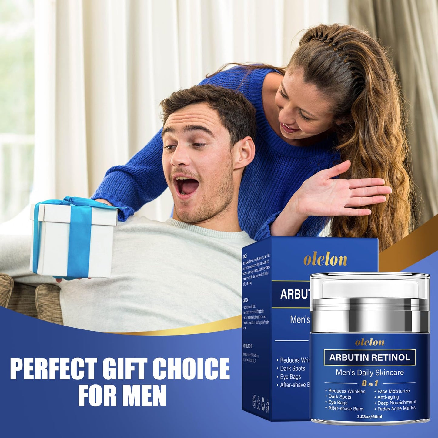 8-in-1 Face Cream for Men, mens face moisturizer with Alpha Arbutin, Retinol, Collagen and Hyaluronic Acid, Anti-Aging Face Cream for Men, Eye Bags Treatment & Wrinkle Cream 2.03oz