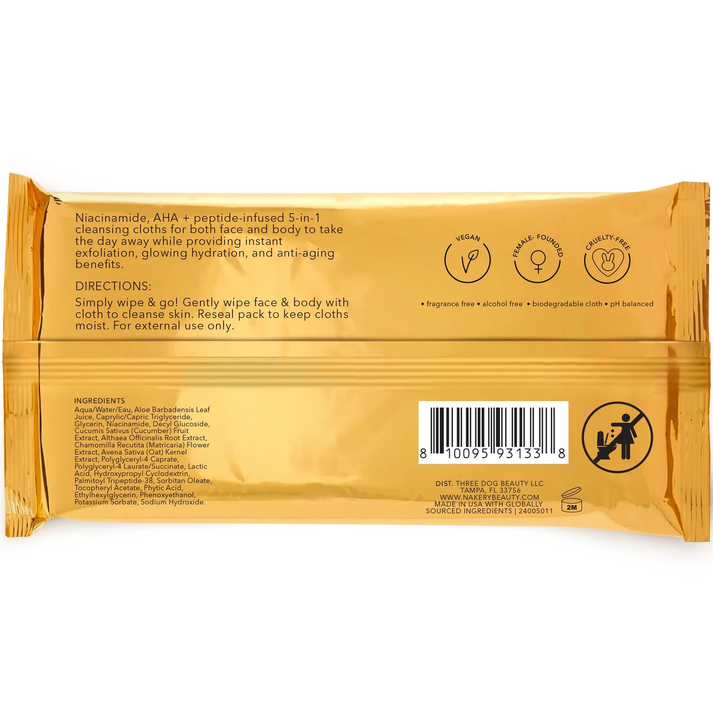 Nakery Makeup Remover Wipes for Face, 5-in-1 Infused Cleansing Towelettes, Gentle Exfoliating Wipe for Women, Eye Makeup Eraser for Sensitive Skin, Anti Aging Skincare, Hydrating Formula